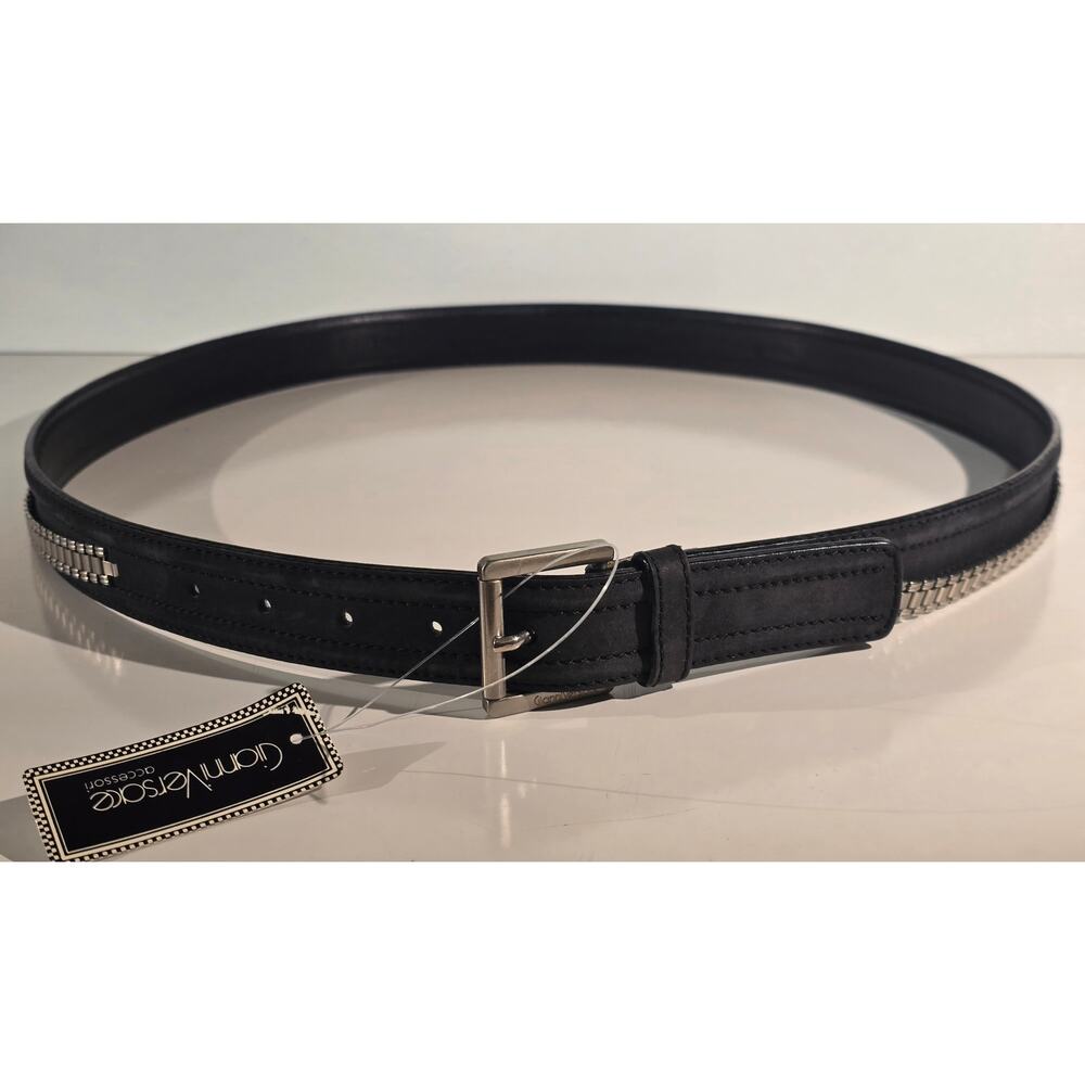 Vintage Gianni Versace Black Leather Belt Silver Chain Size 100 40 NWT